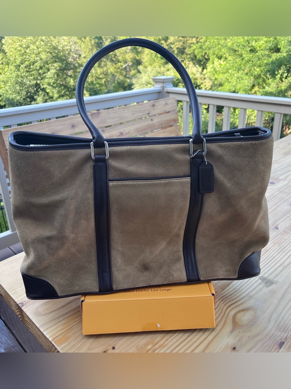 Vintage Coach Hamptons Large Suede Tote Bag | Brown Leather Trim Carryall Y2K